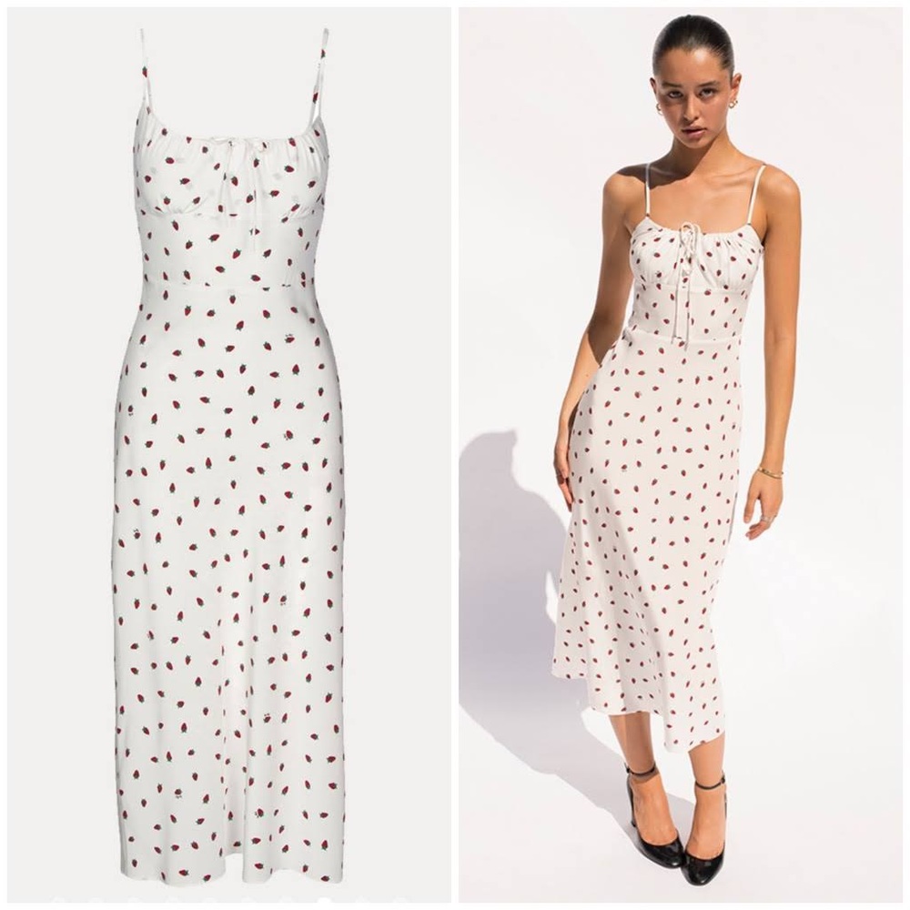 Realisation Par The Alba Dress in White With Strawberry Paint size XXS